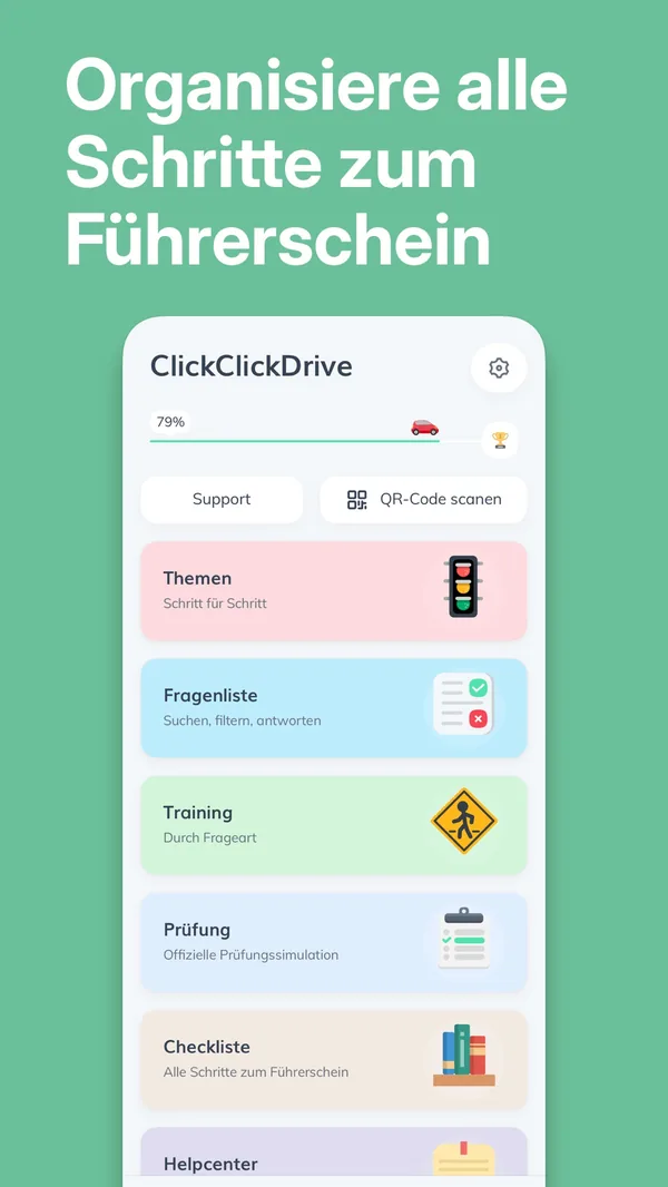 ClickClickDrive App Screenshot – Language and settings screen