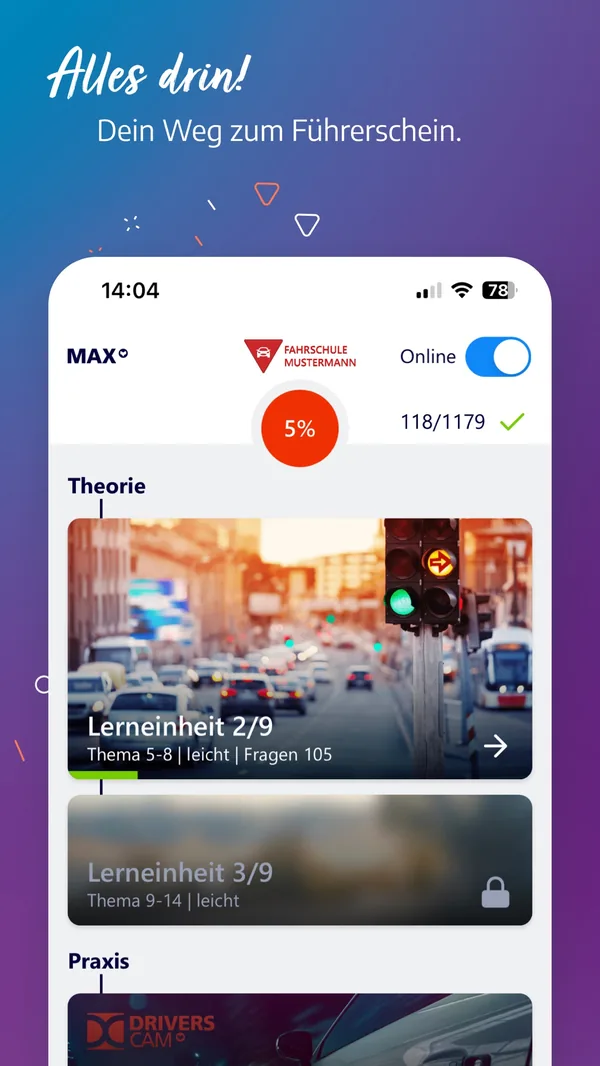 fahren-lernen-springer App Screenshot – Home screen and study areas