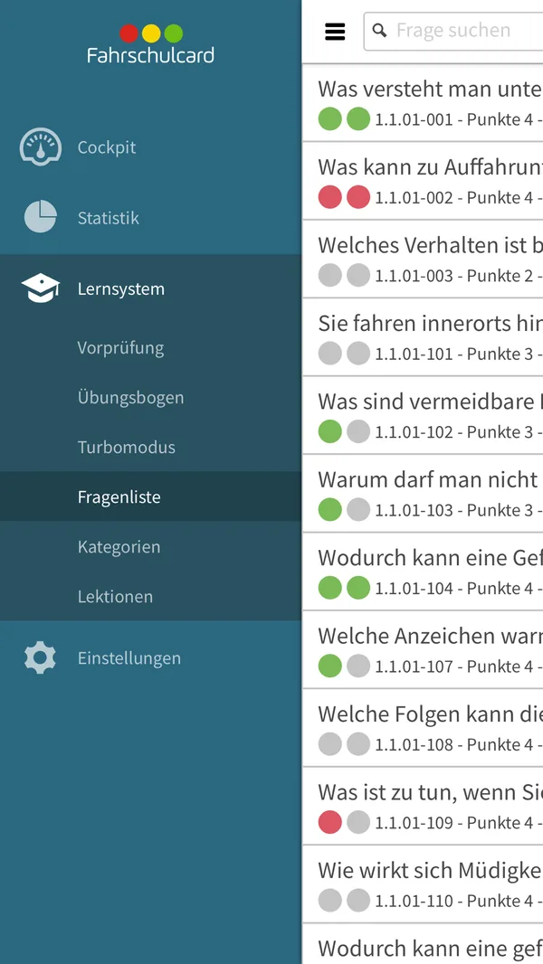 fahrschulcard App Screenshot – Answer feedback with explanation