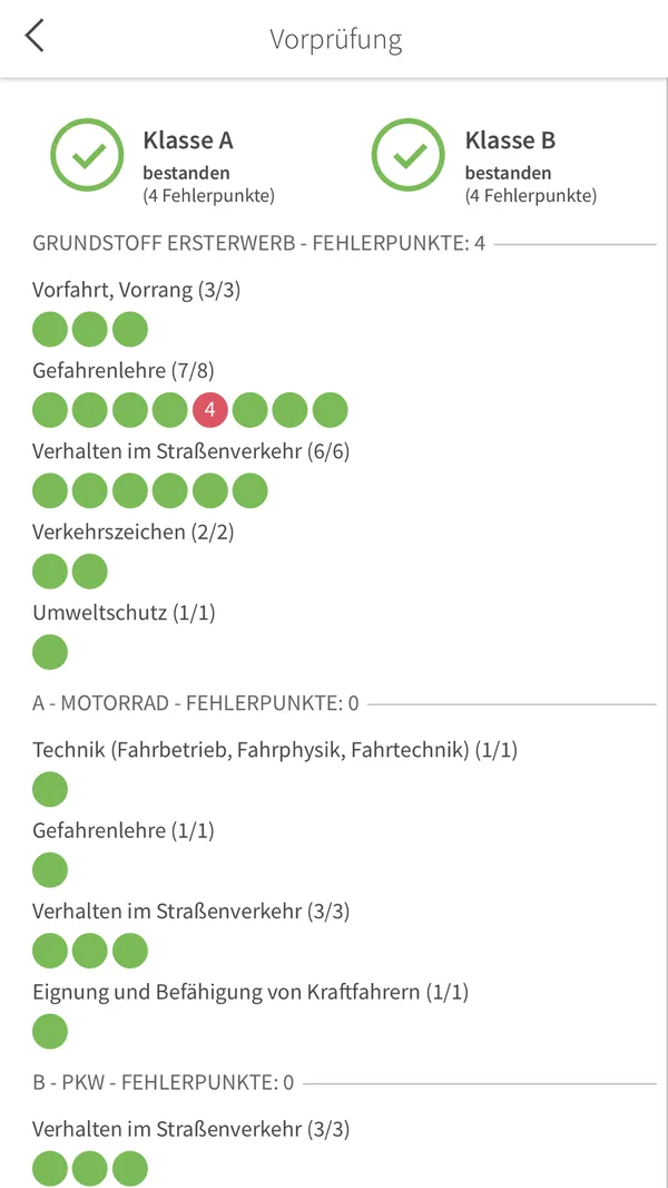 fahrschulcard App Screenshot – Learning progress and personal statistics