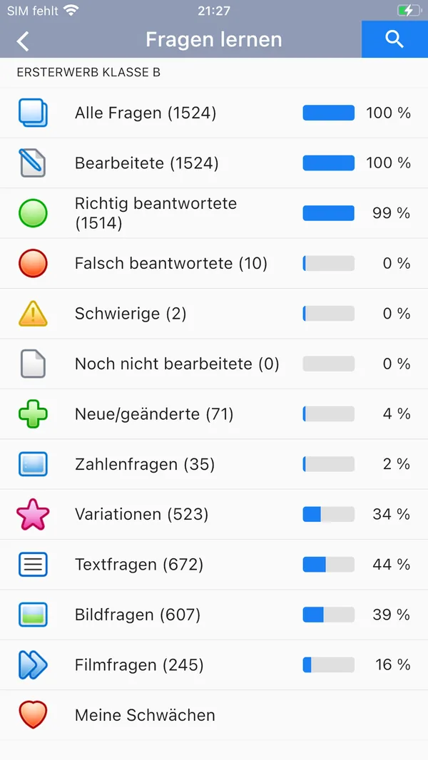 fahrschule-de-2026 App Screenshot – Profile and learning goals