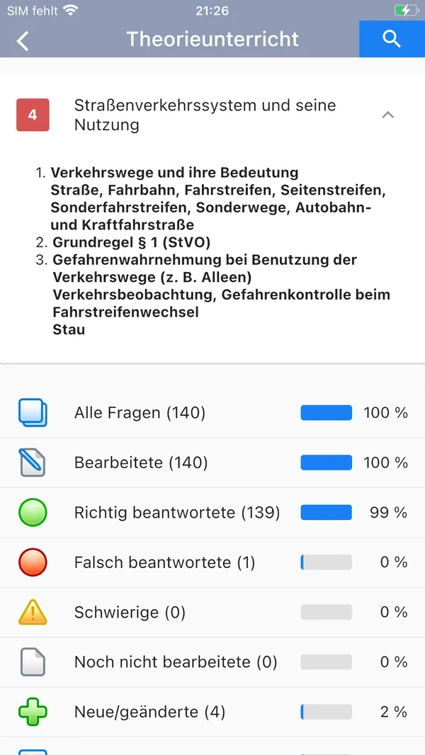 fahrschule-de-2026 App Screenshot – Review of difficult questions