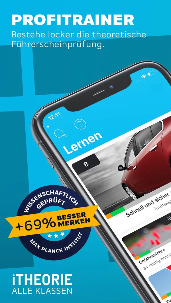 itheorie-fuehrerschein App Screenshot – Home screen and study areas