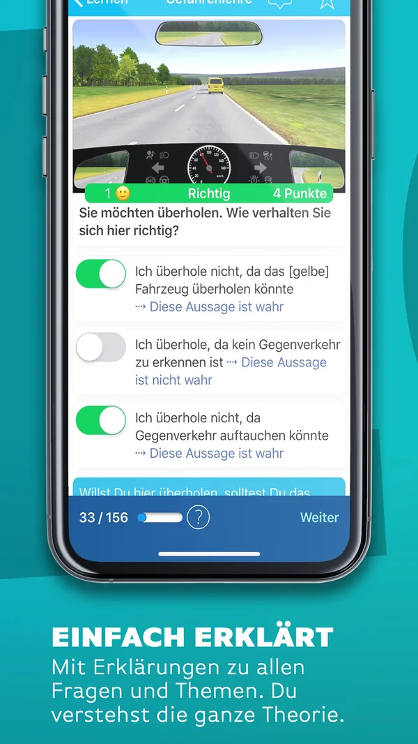 itheorie-fuehrerschein App Screenshot – Learning progress and personal statistics