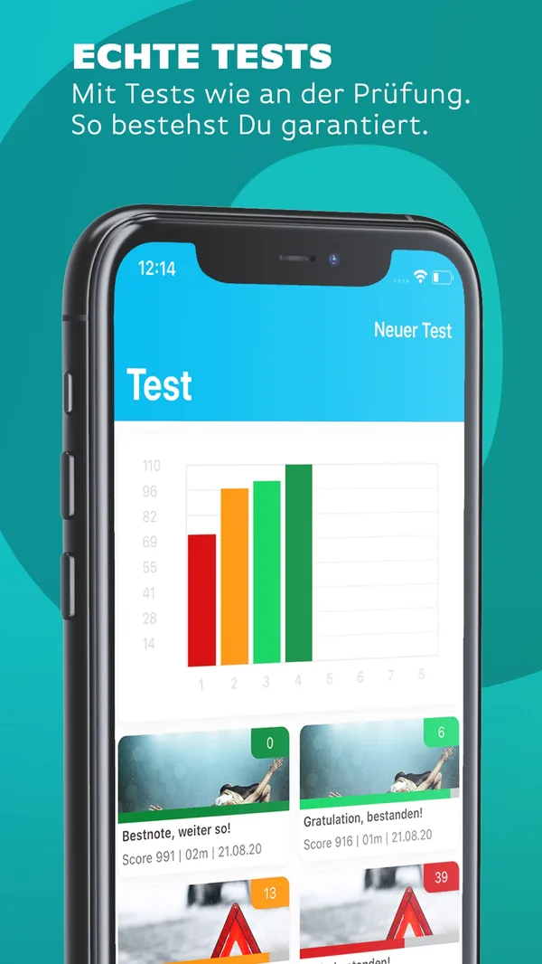 itheorie-fuehrerschein App Screenshot – Full exam simulation overview